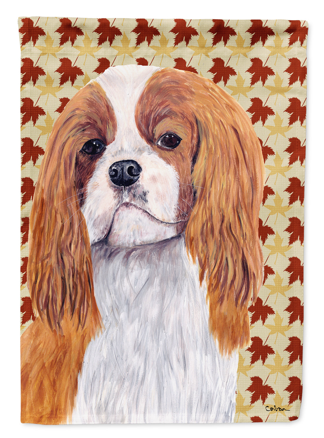 Cavalier Spaniel Fall Leaves Portrait Flag Garden Size.