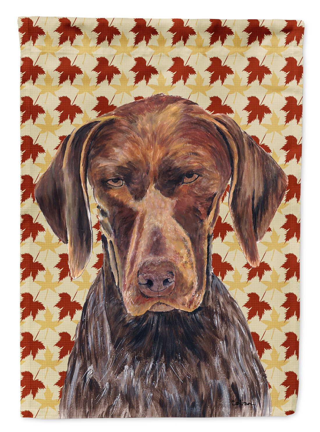 German Shorthaired Pointer Fall Leaves Portrait Flag Canvas House Size  the-store.com.