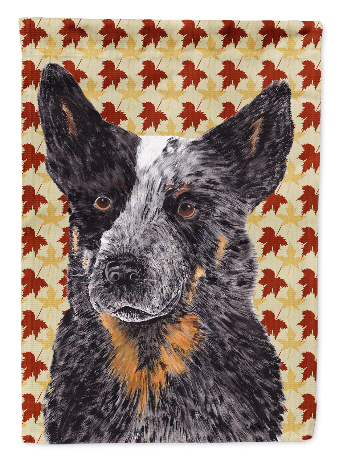 Australian Cattle Dog Fall Leaves Portrait Flag Canvas House Size  the-store.com.