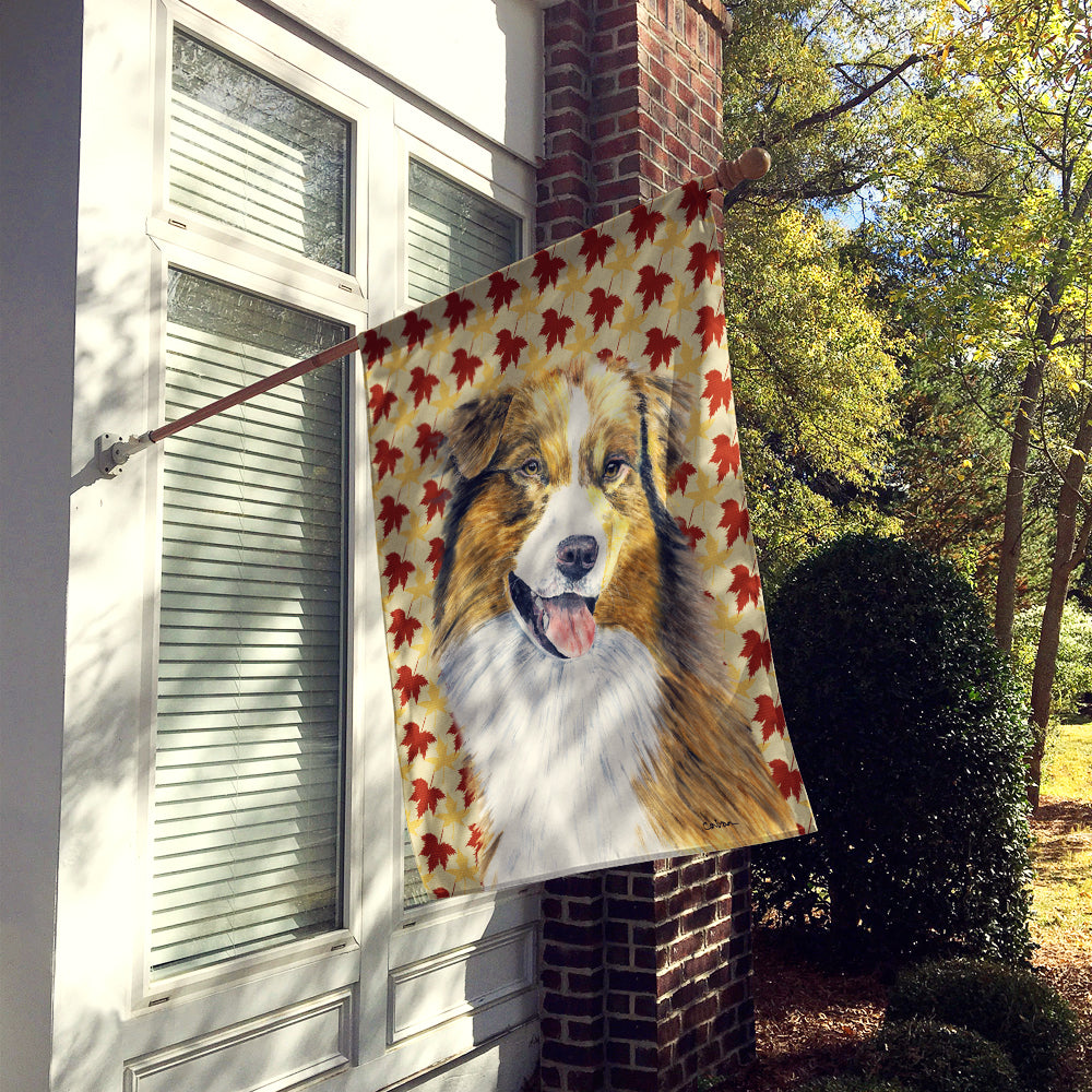 Australian Shepherd Fall Leaves Portrait Flag Canvas House Size  the-store.com.