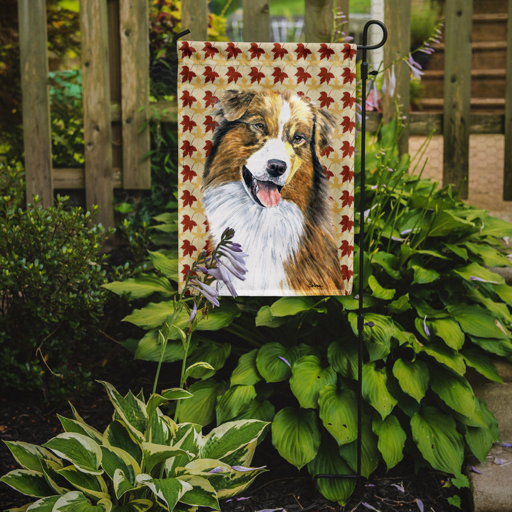 Australian Shepherd Fall Leaves Portrait Flag Garden Size.