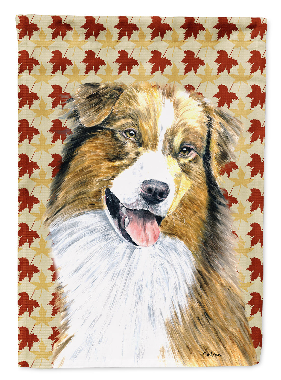 Australian Shepherd Fall Leaves Portrait Flag Garden Size.