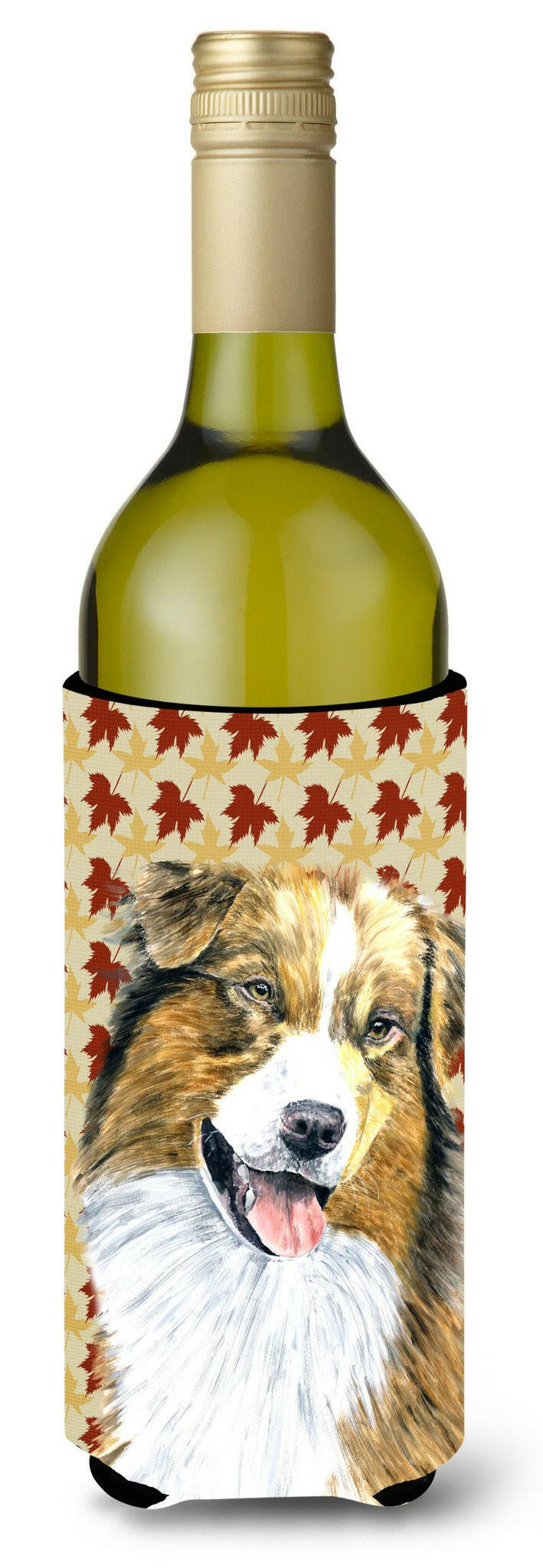 Australian Shepherd Fall Leaves Portrait Wine Bottle Beverage Insulator Beverage Insulator Hugger SC9237LITERK by Caroline's Treasures