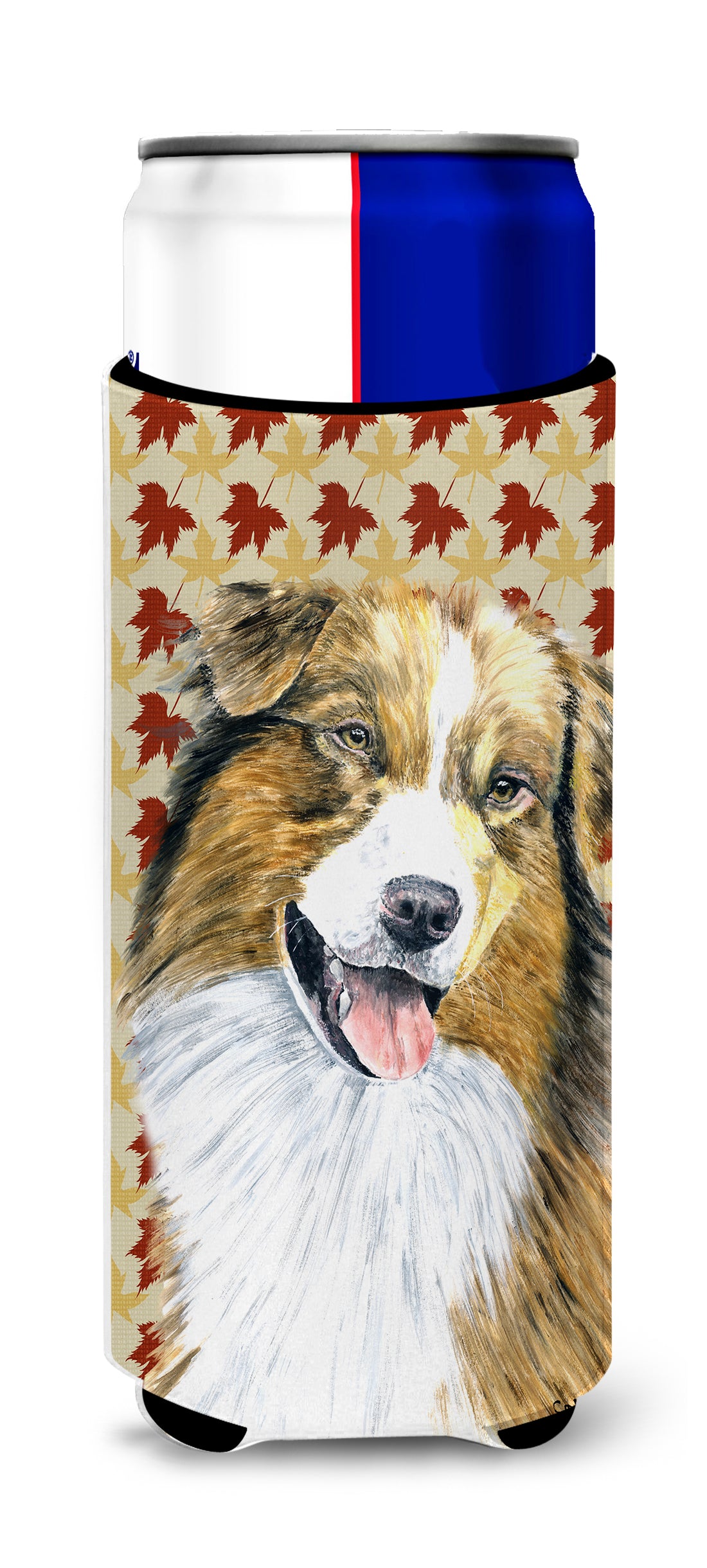 Australian Shepherd Fall Leaves Portrait Ultra Beverage Insulators for slim cans SC9237MUK.