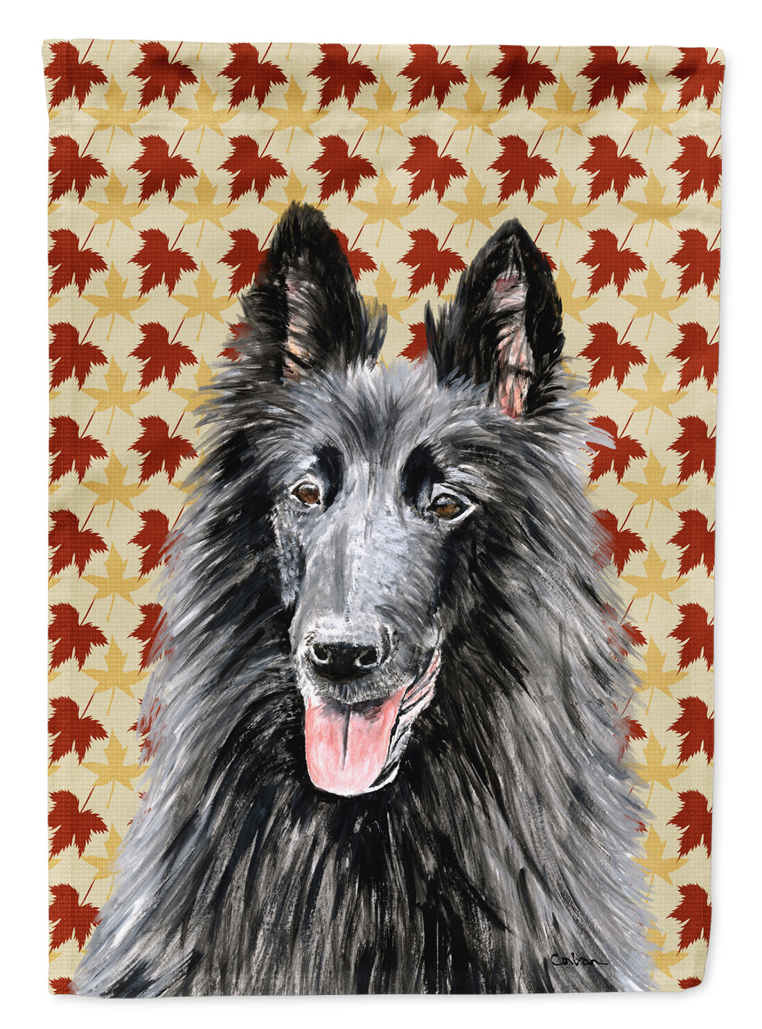 Belgian Sheepdog Fall Leaves Portrait Flag Canvas House Size  the-store.com.