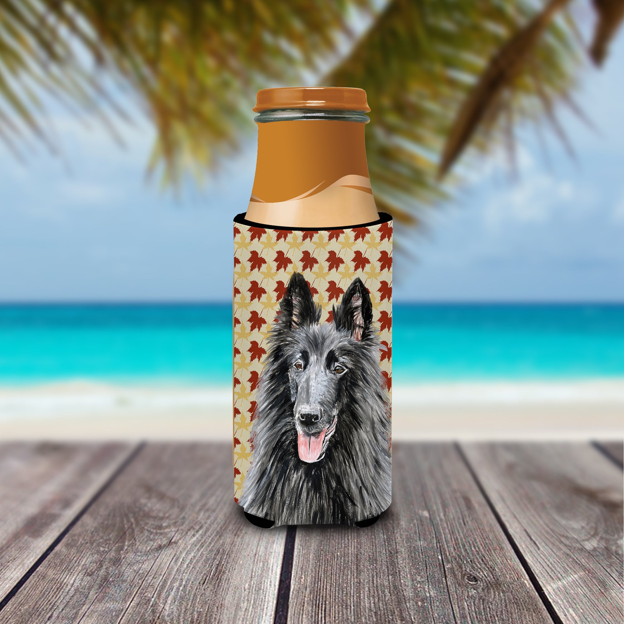 Belgian Sheepdog Fall Leaves Portrait Ultra Beverage Insulators for slim cans SC9238MUK.