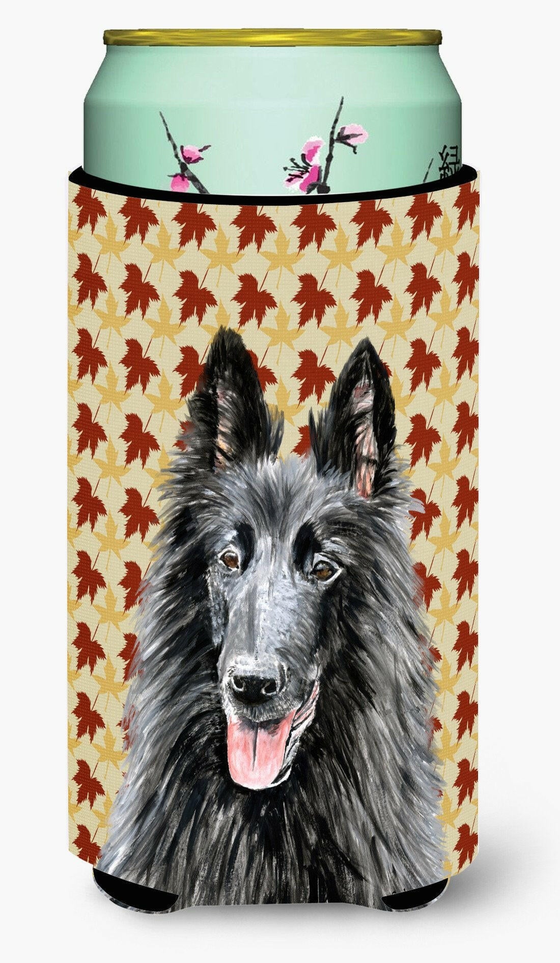 Belgian Sheepdog Fall Leaves Portrait  Tall Boy Beverage Insulator Beverage Insulator Hugger by Caroline&#39;s Treasures