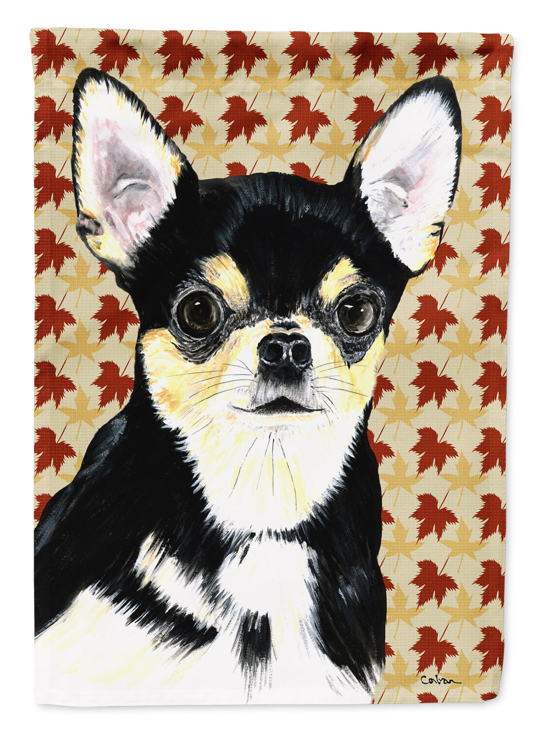 Chihuahua Fall Leaves Portrait Flag Canvas House Size  the-store.com.