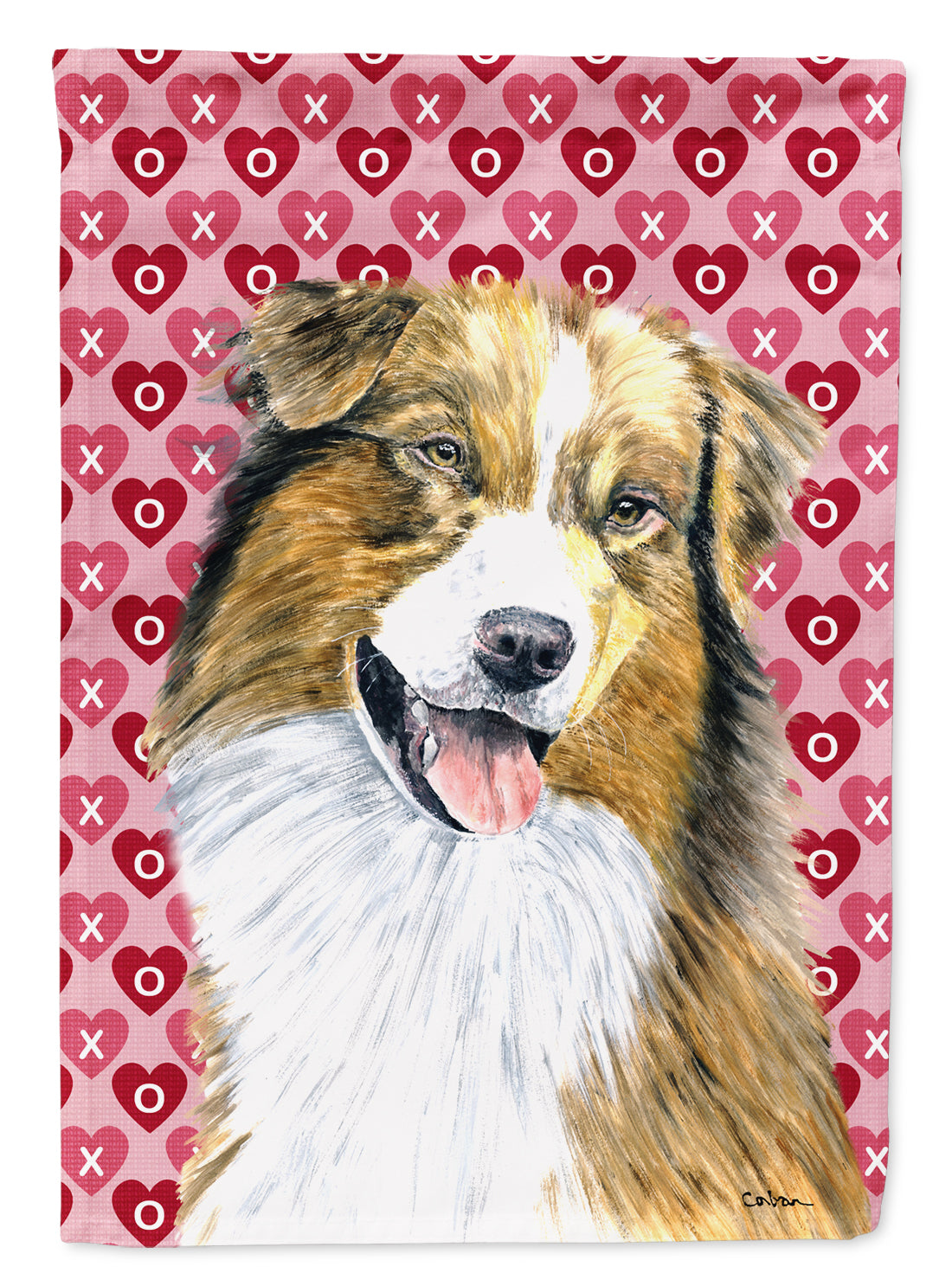 Australian Shepherd Hearts Love Valentine&#39;s Day Flag Garden Size.