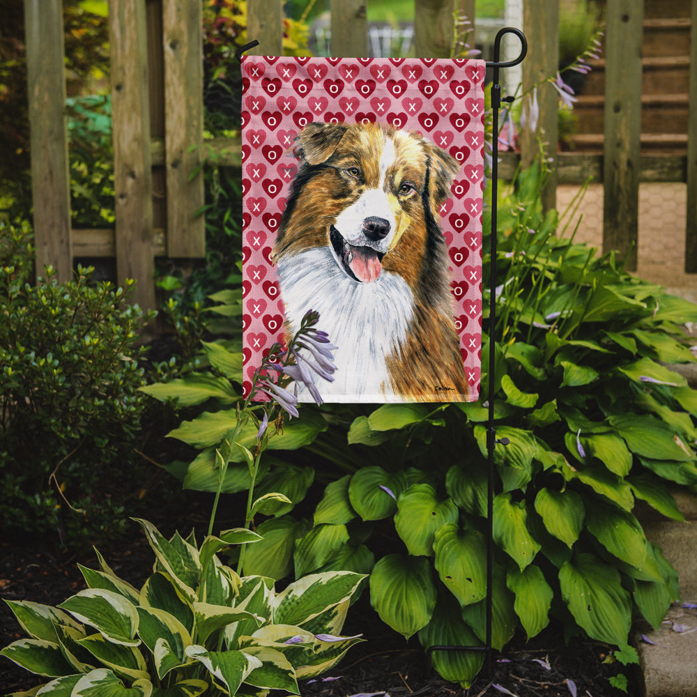 Australian Shepherd Hearts Love Valentine's Day Flag Garden Size.