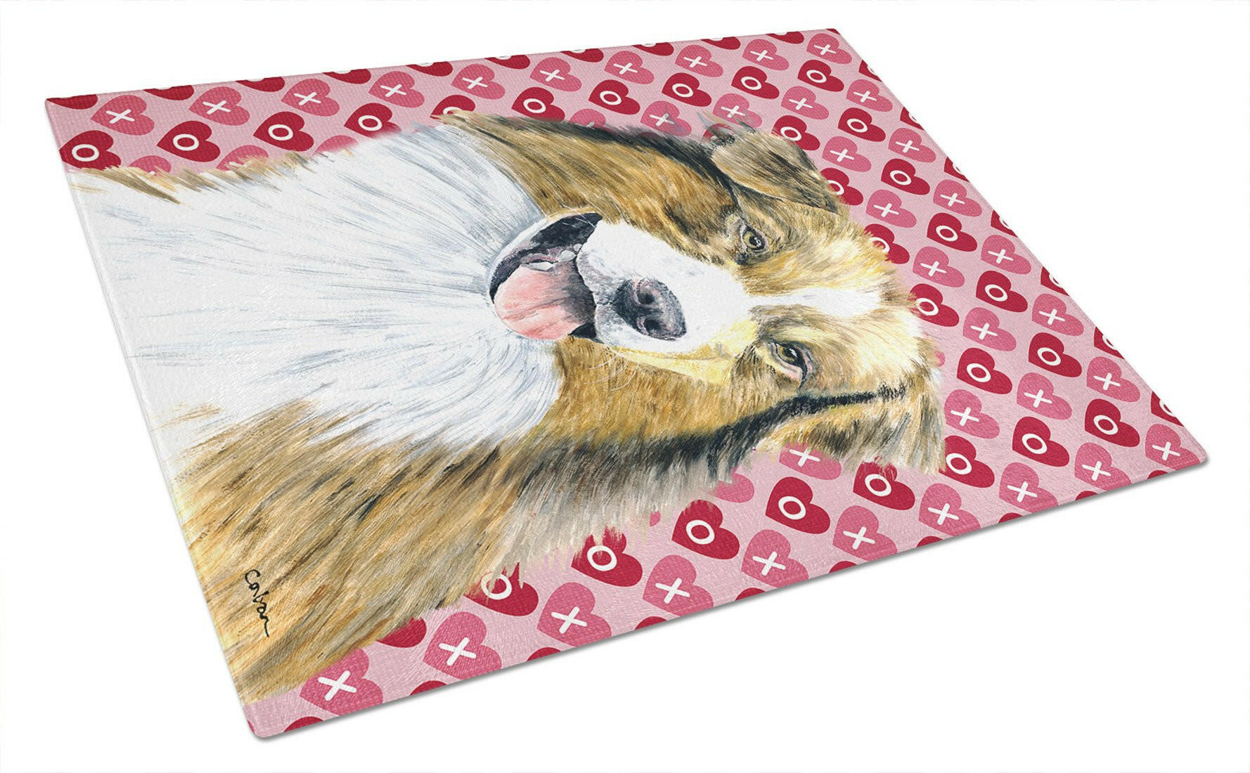 Australian Shepherd Hearts Love and Valentine's Day Glass Cutting Board Large by Caroline's Treasures