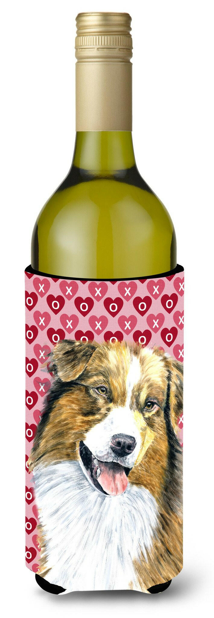 Australian Shepherd Hearts Valentine's Day Wine Bottle Beverage Insulator Beverage Insulator Hugger by Caroline's Treasures