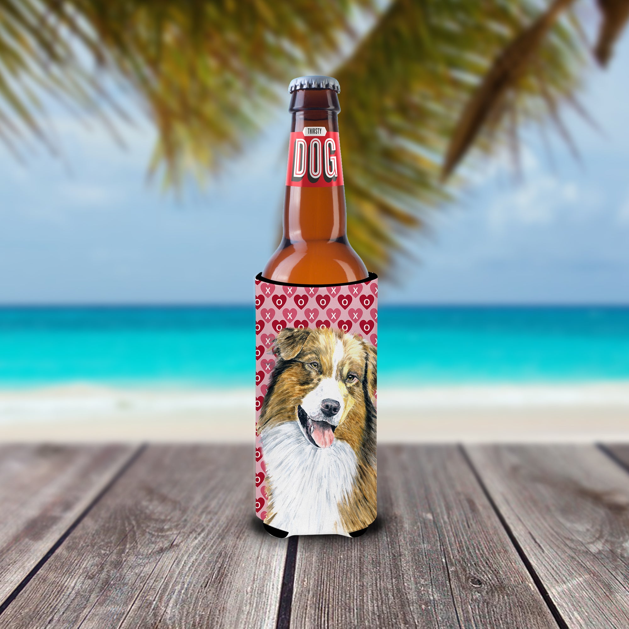 Australian Shepherd Hearts Love Valentine's Day Ultra Beverage Insulators for slim cans SC9242MUK.