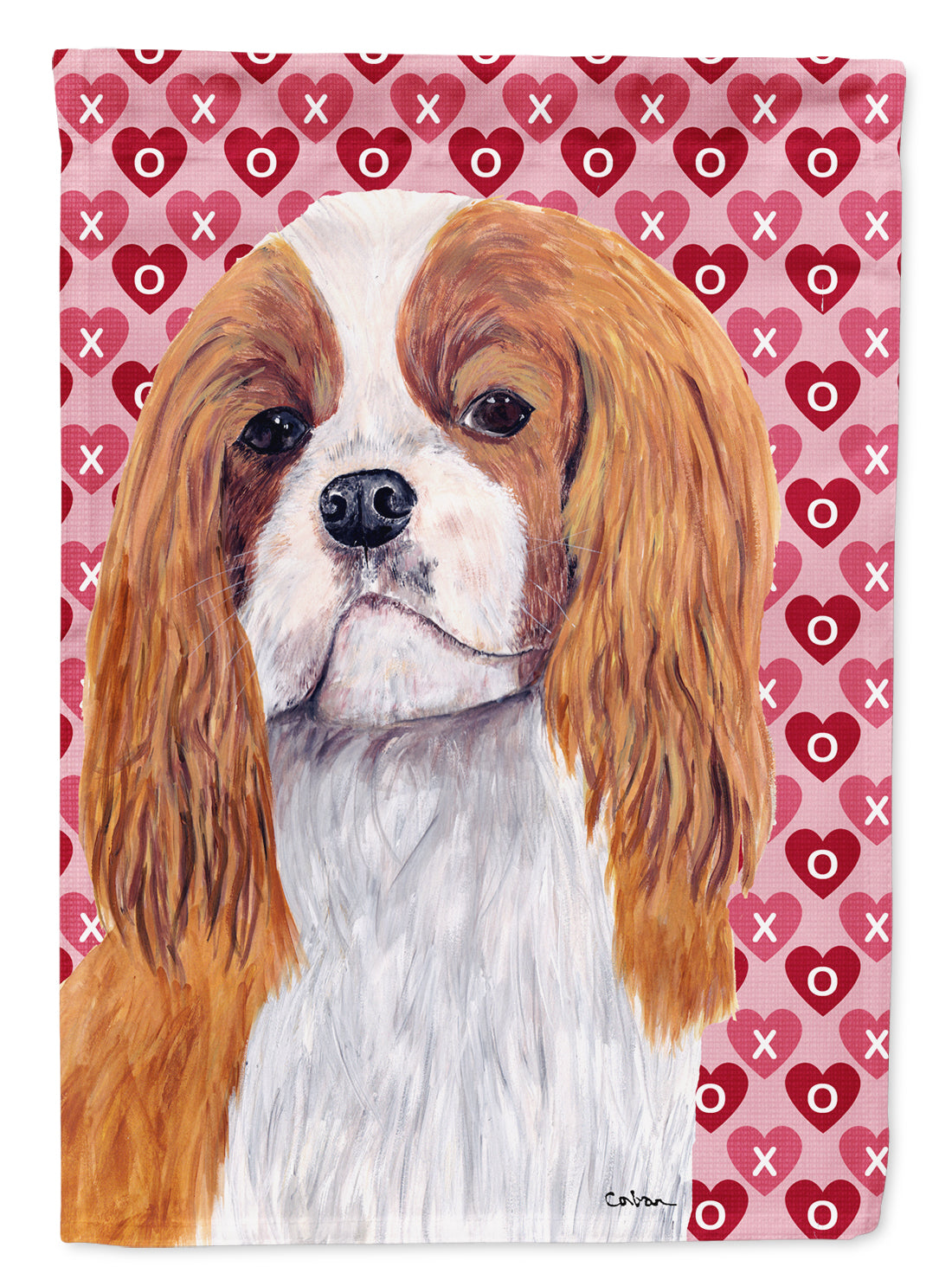 Cavalier Spaniel Hearts Love and Valentine's Day Portrait Flag Garden Size.