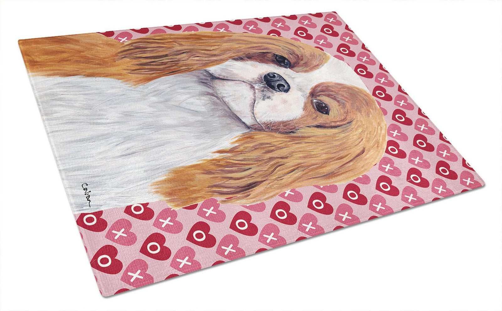 Cavalier Spaniel Hearts Love and Valentine's Day Glass Cutting Board Large by Caroline's Treasures