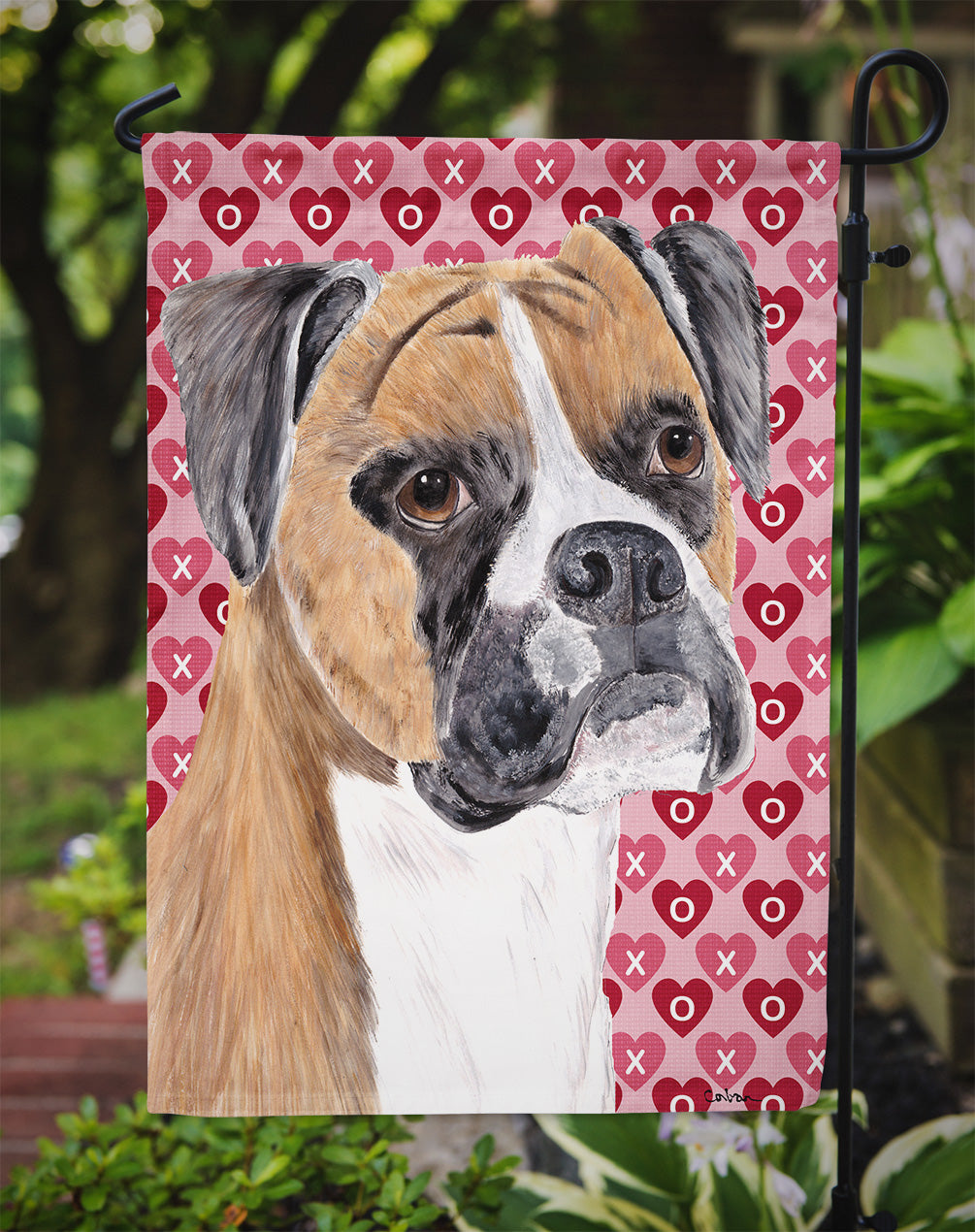 Boxer Hearts Love and Valentine's Day Portrait Flag Garden Size.