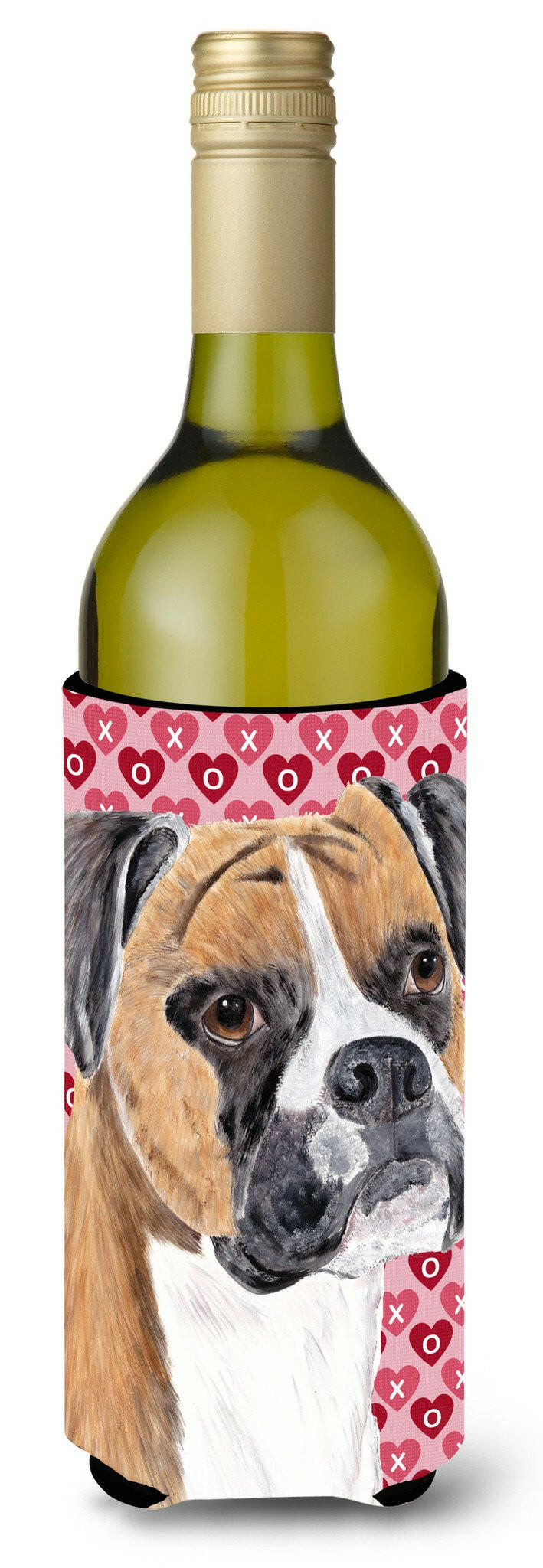 Boxer Hearts Love and Valentine's Day Portrait Wine Bottle Beverage Insulator Beverage Insulator Hugger by Caroline's Treasures