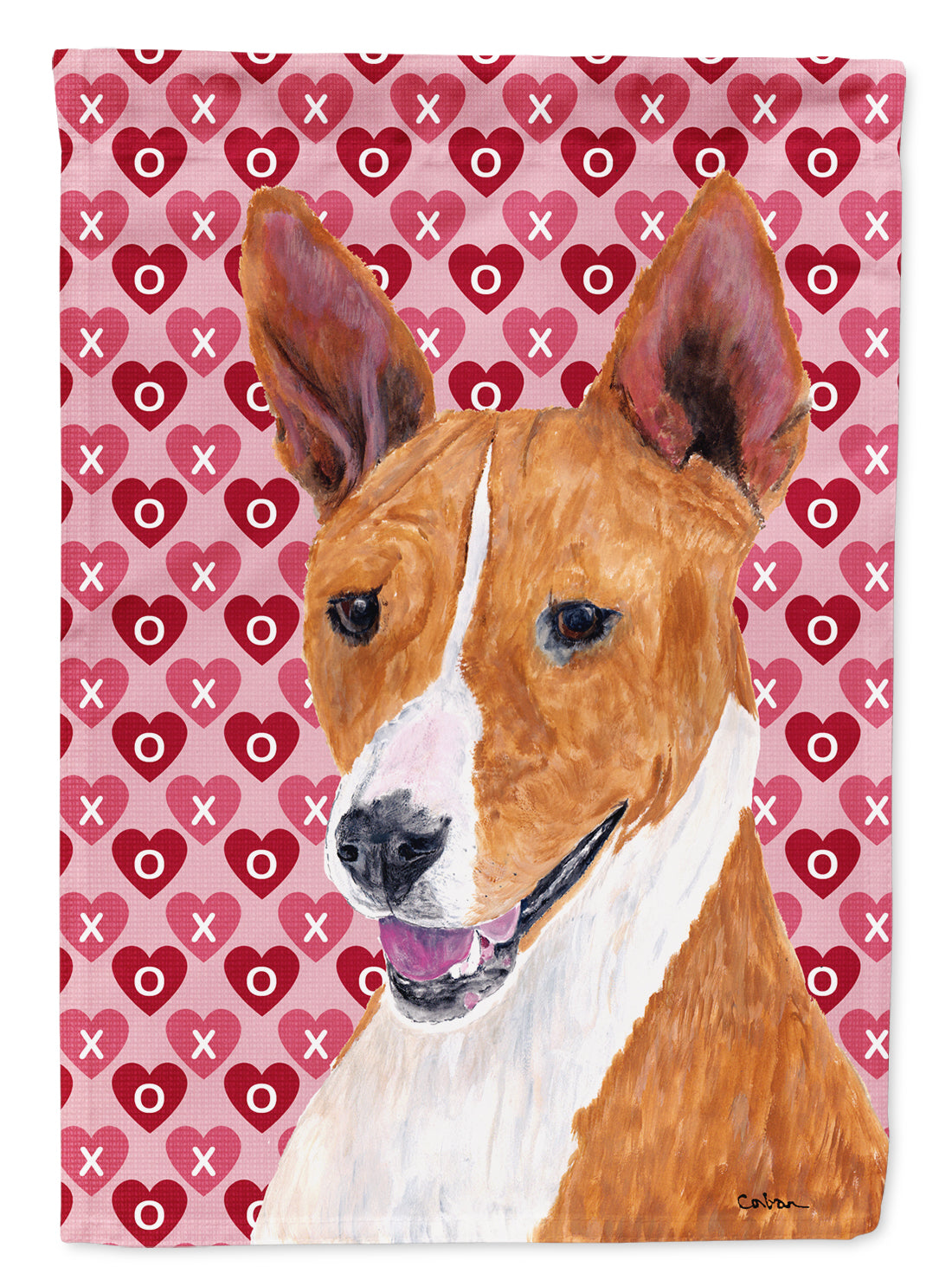 Basenji Hearts Love and Valentine's Day Portrait Flag Canvas House Size  the-store.com.