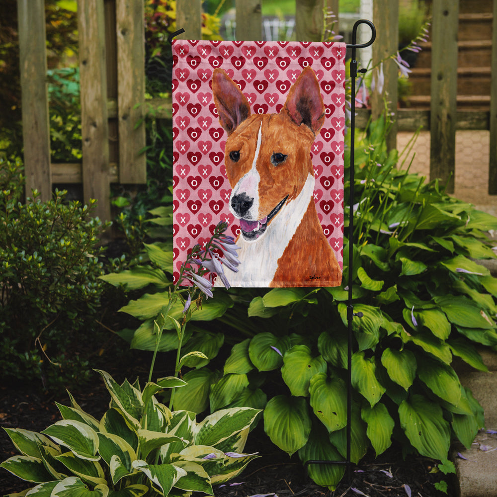 Basenji Hearts Love and Valentine's Day Portrait Flag Garden Size.