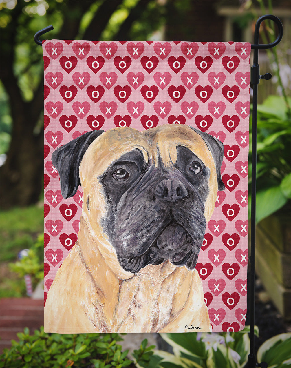 Mastiff Hearts Love and Valentine's Day Portrait Flag Garden Size.