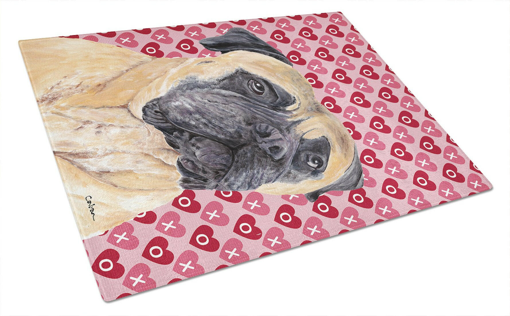 Mastiff Hearts Love and Valentine's Day Portrait Glass Cutting Board Large by Caroline's Treasures