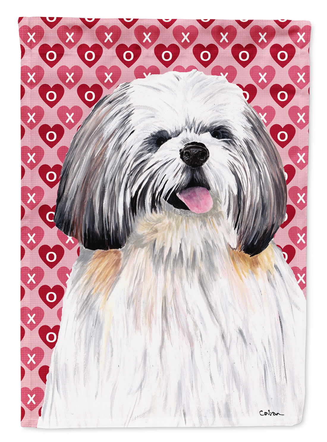 Shih Tzu Hearts Love and Valentine's Day Portrait Flag Garden Size.