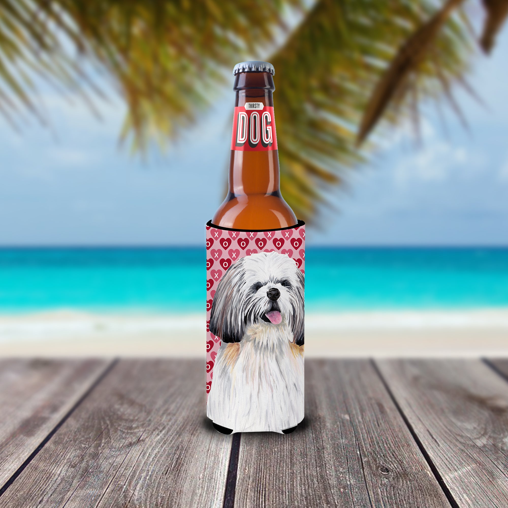 Shih Tzu Hearts Love and Valentine's Day Portrait Ultra Beverage Insulators for slim cans SC9256MUK.