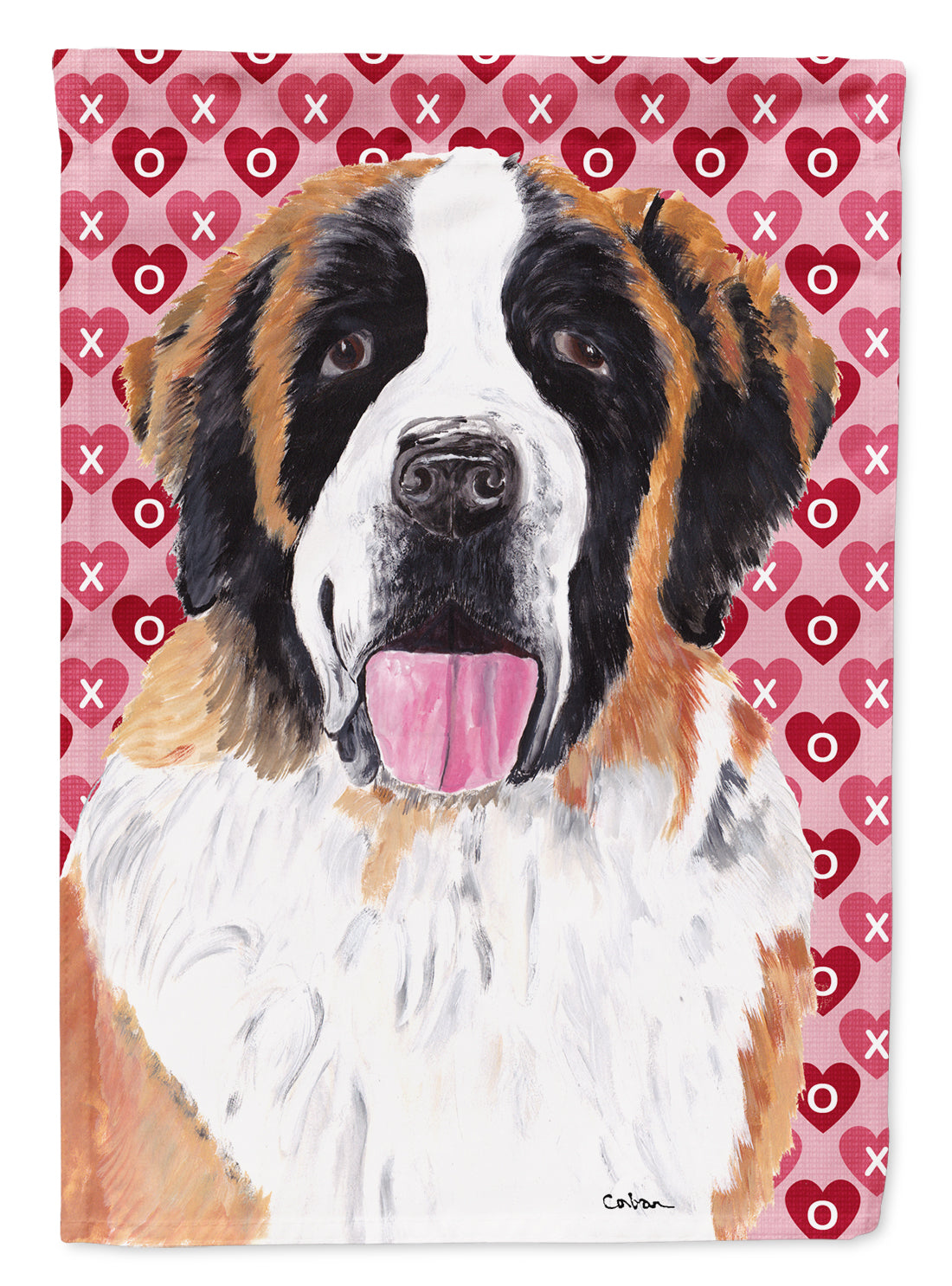 Saint Bernard Hearts Love and Valentine's Day Portrait Flag Canvas House Size  the-store.com.