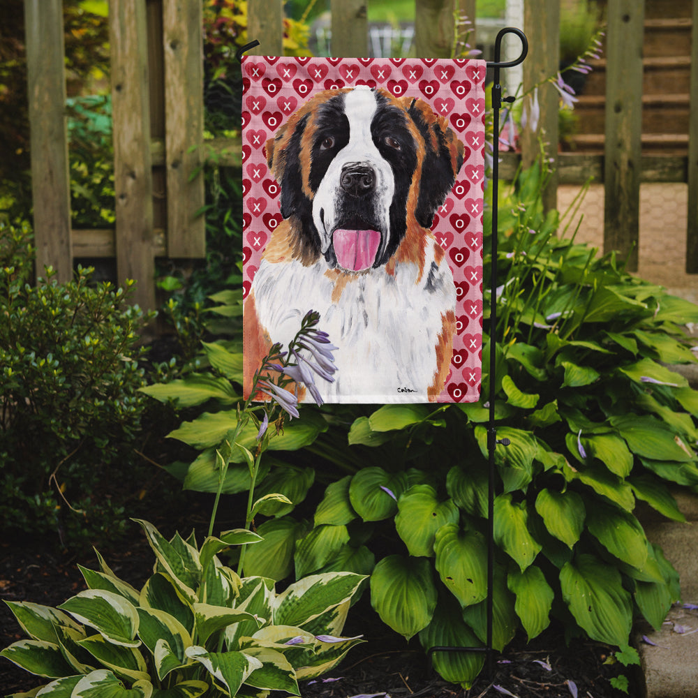 Saint Bernard Hearts Love and Valentine's Day Portrait Flag Garden Size.