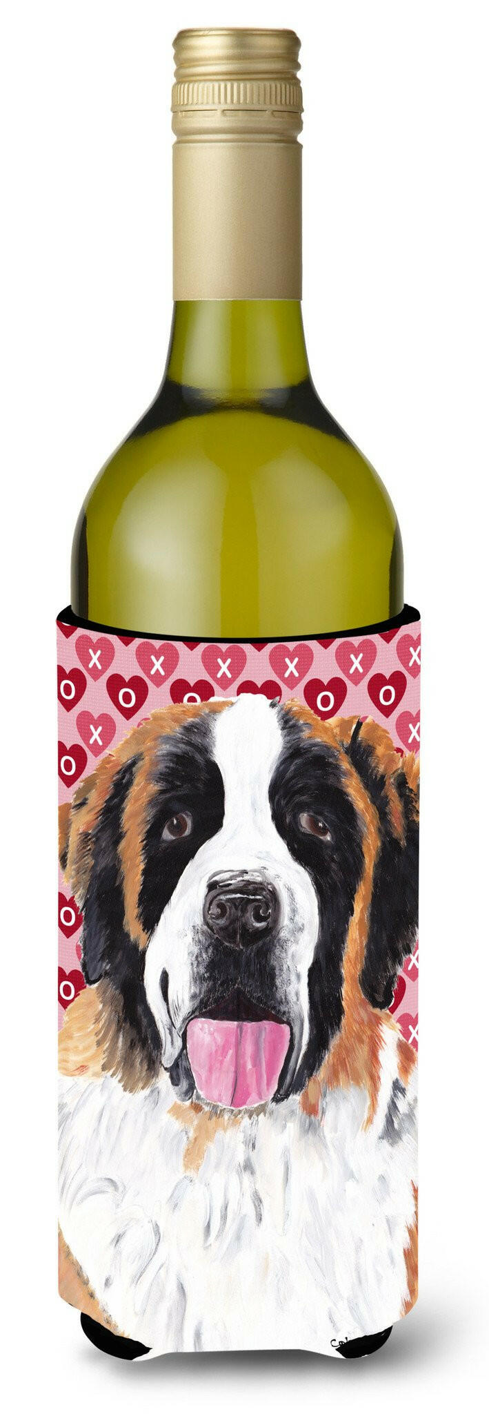 Saint Bernard Hearts  Valentine's Day Portrait Wine Bottle Beverage Insulator Beverage Insulator Hugger by Caroline's Treasures