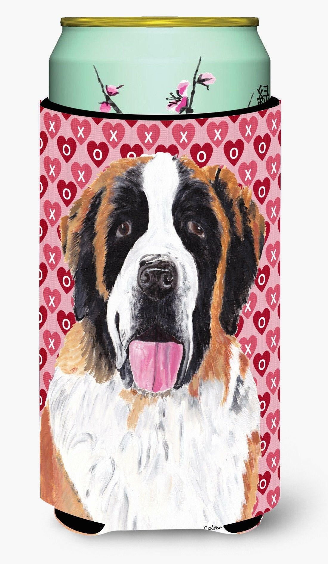 Saint Bernard Hearts Love and Valentine's Day Portrait  Tall Boy Beverage Insulator Beverage Insulator Hugger by Caroline's Treasures