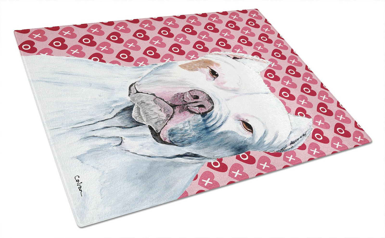 Pit Bull Hearts Love and Valentine's Day Portrait Glass Cutting Board Large by Caroline's Treasures