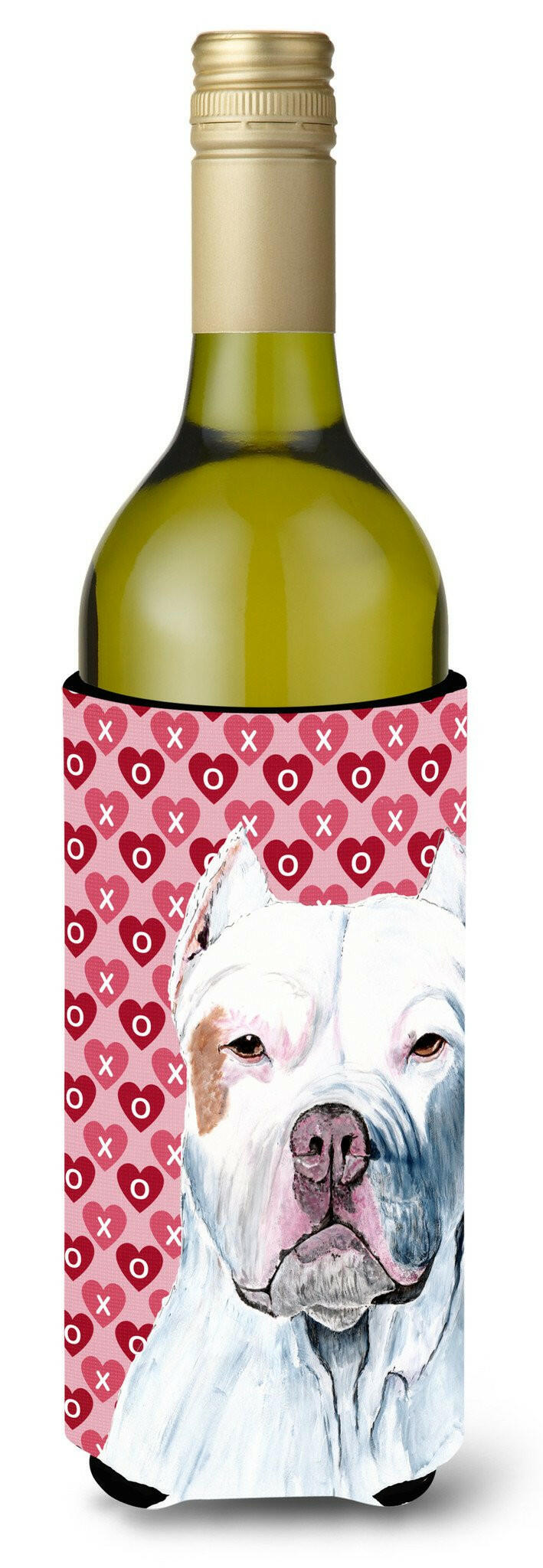 Pit Bull Hearts Love and Valentine's Day Portrait Wine Bottle Beverage Insulator Beverage Insulator Hugger by Caroline's Treasures