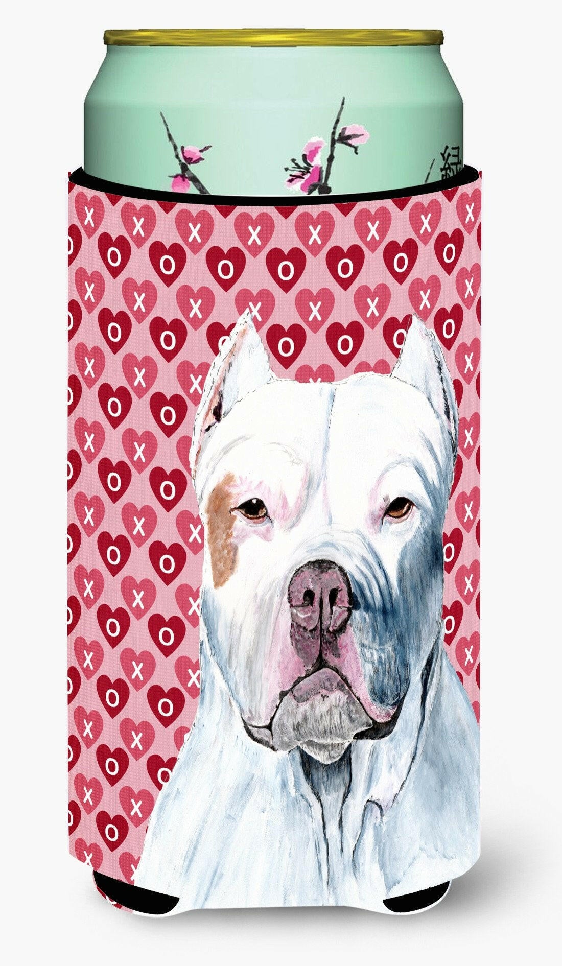 Pit Bull Hearts Love and Valentine's Day Portrait  Tall Boy Beverage Insulator Beverage Insulator Hugger by Caroline's Treasures