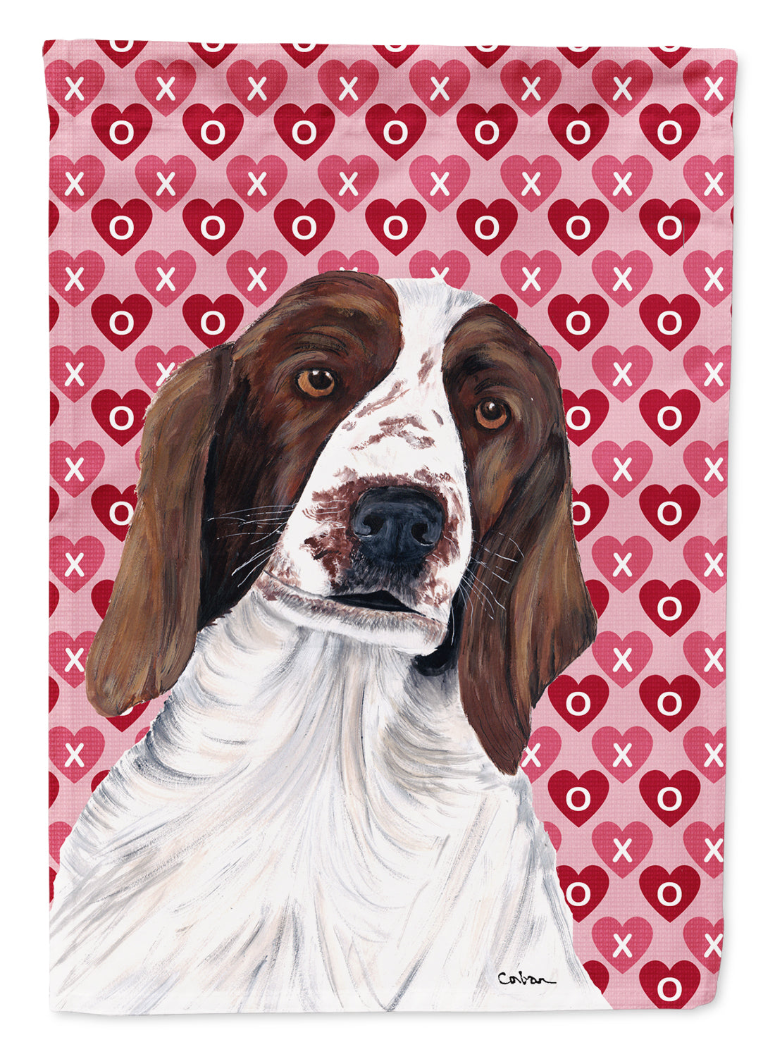 Welsh Springer Spaniel Hearts Love Valentine's Day Flag Canvas House Size  the-store.com.