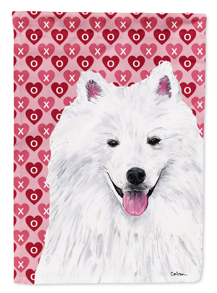 American Eskimo Hearts Love and Valentine's Day Portrait Flag Canvas House Size  the-store.com.