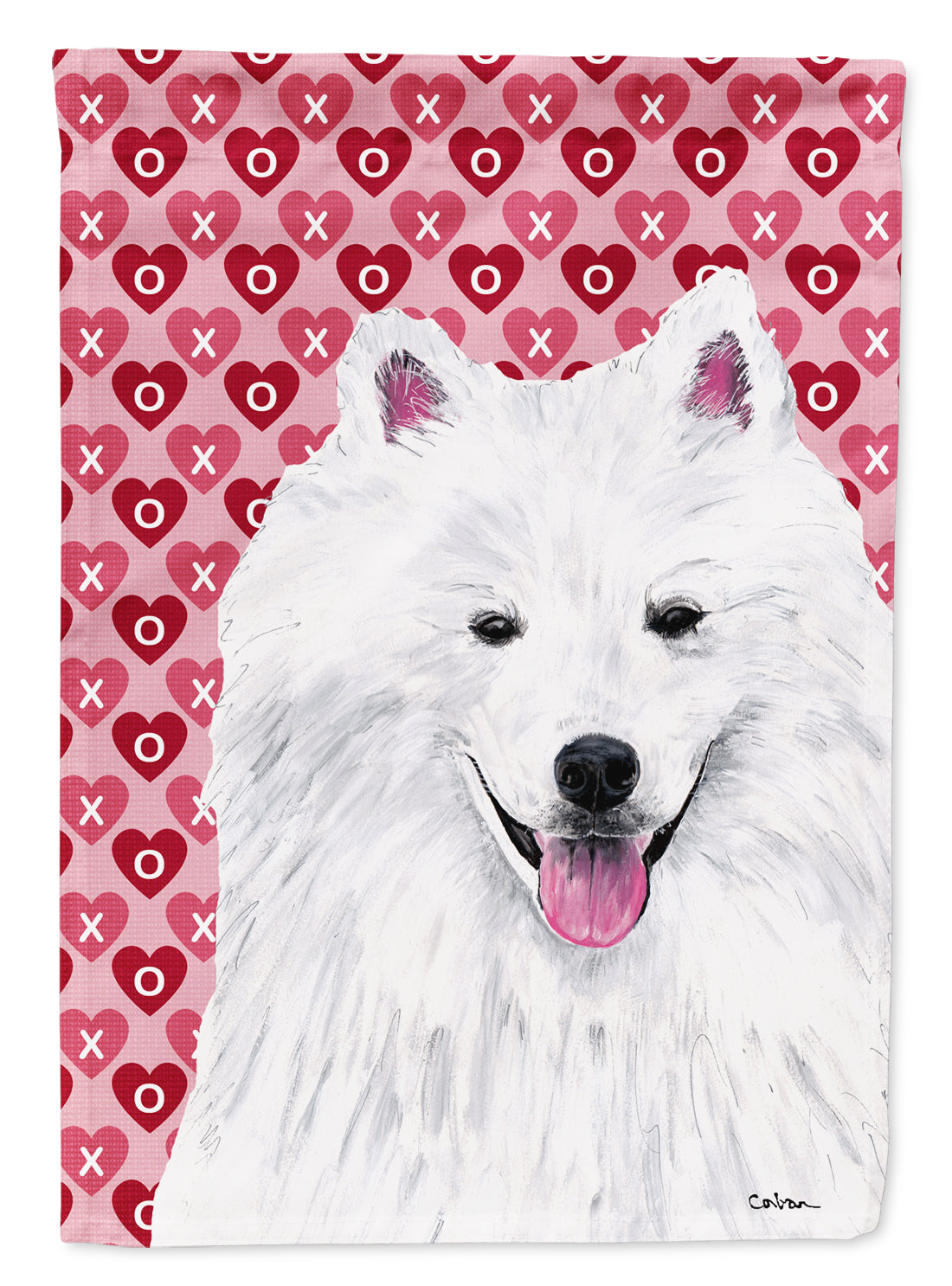 American Eskimo Hearts Love and Valentine's Day Portrait Flag Garden Size.