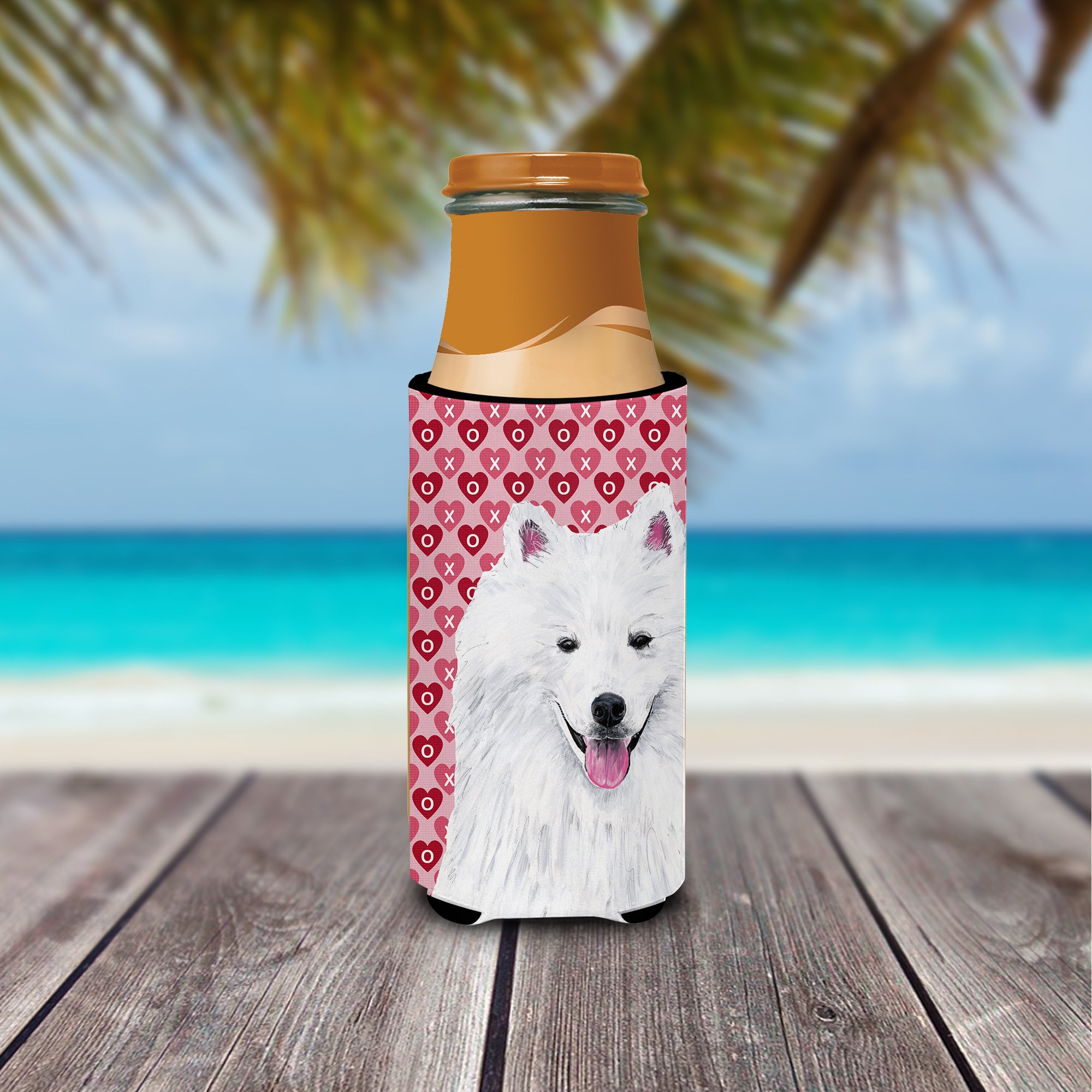 American Eskimo Hearts Love and Valentine's Day Portrait Ultra Beverage Insulators for slim cans SC9260MUK.