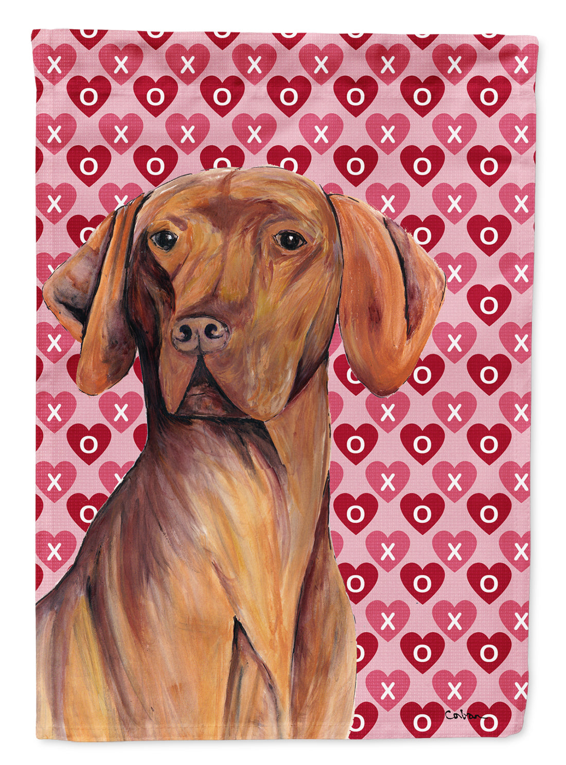 Vizsla Hearts Love and Valentine&#39;s Day Portrait Flag Canvas House Size  the-store.com.