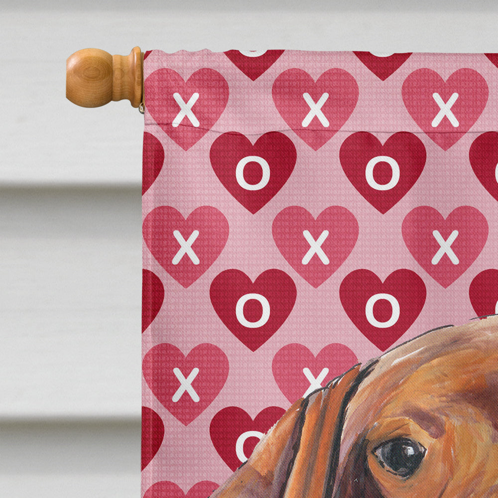 Vizsla Hearts Love and Valentine's Day Portrait Flag Canvas House Size  the-store.com.