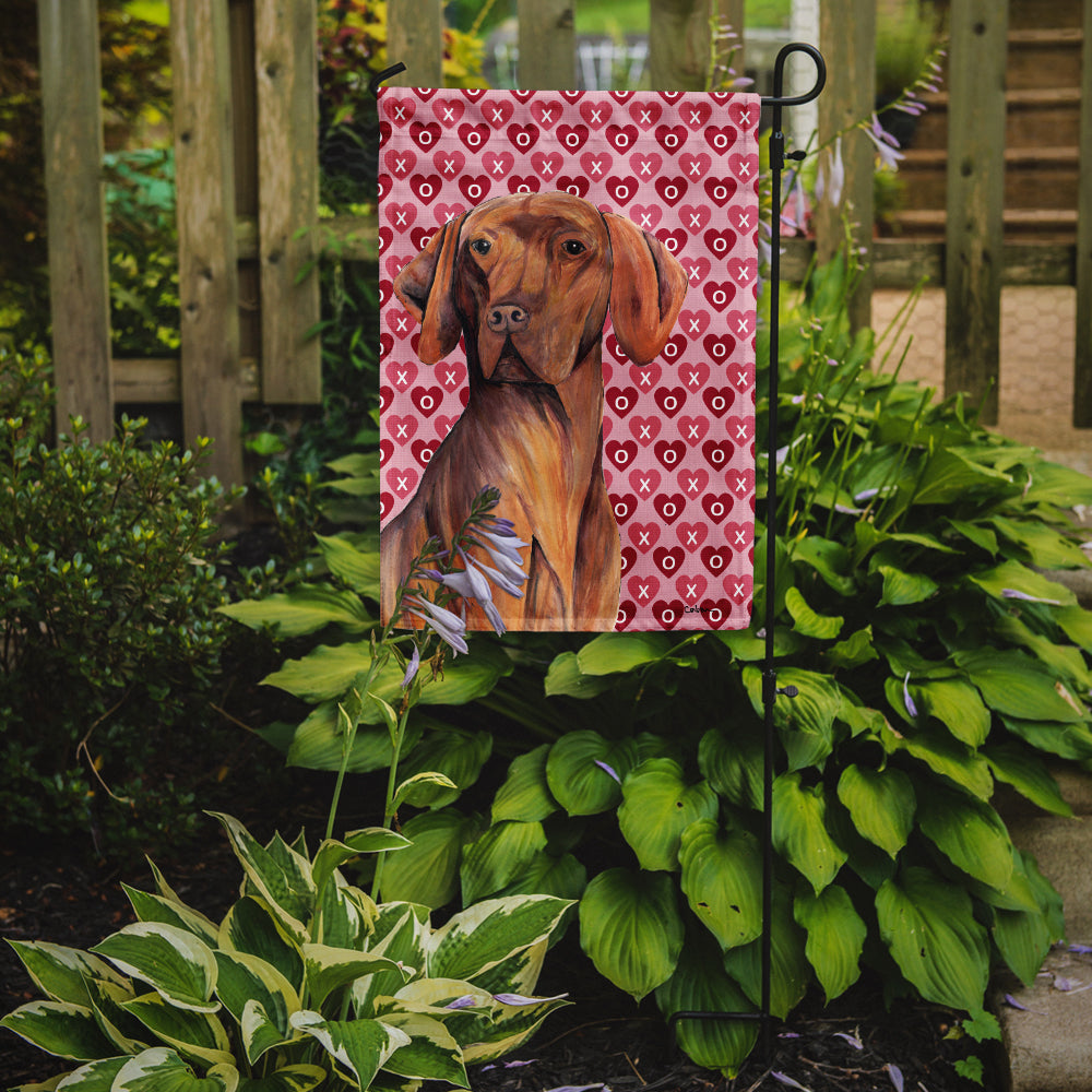 Vizsla Hearts Love and Valentine's Day Portrait Flag Garden Size.