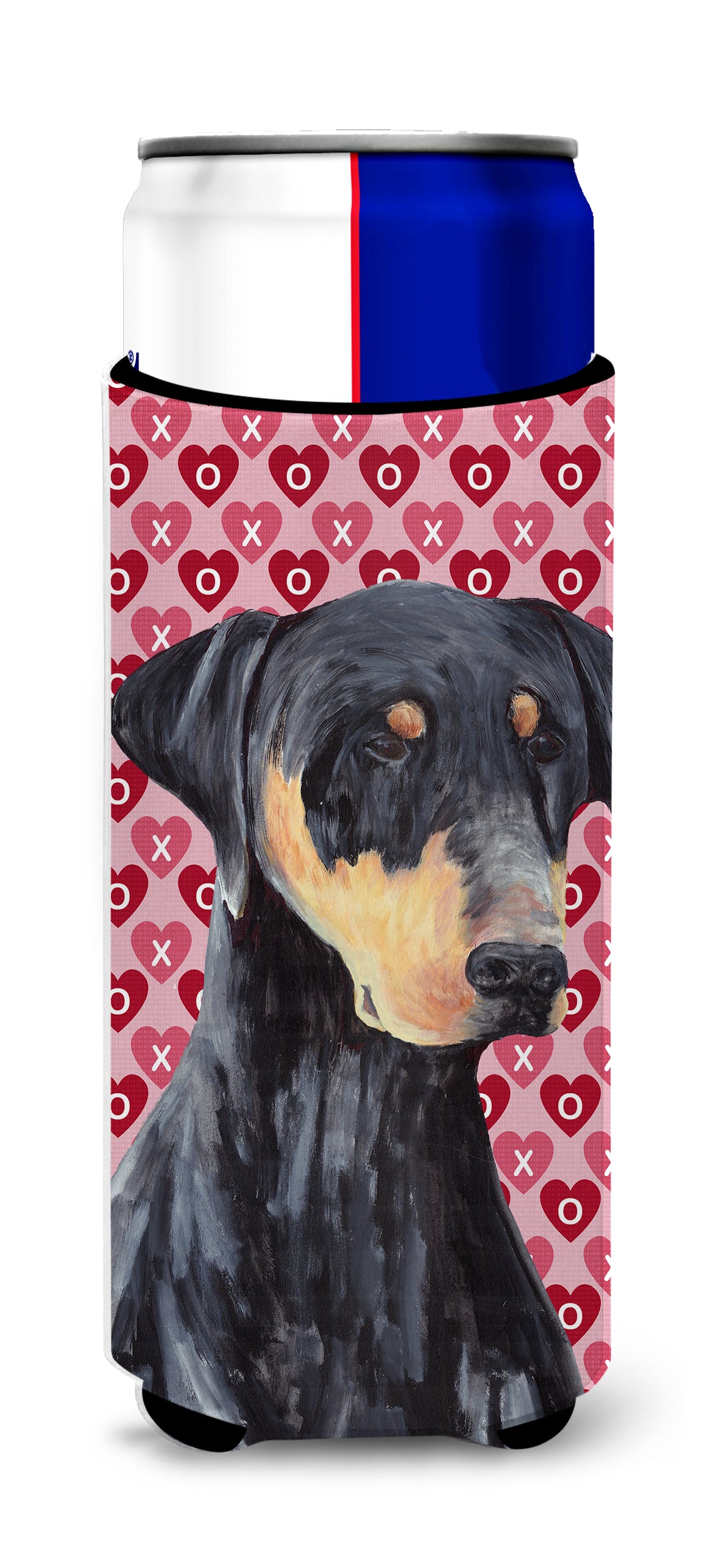 Doberman Hearts Love and Valentine's Day Portrait Ultra Beverage Insulators for slim cans SC9262MUK.