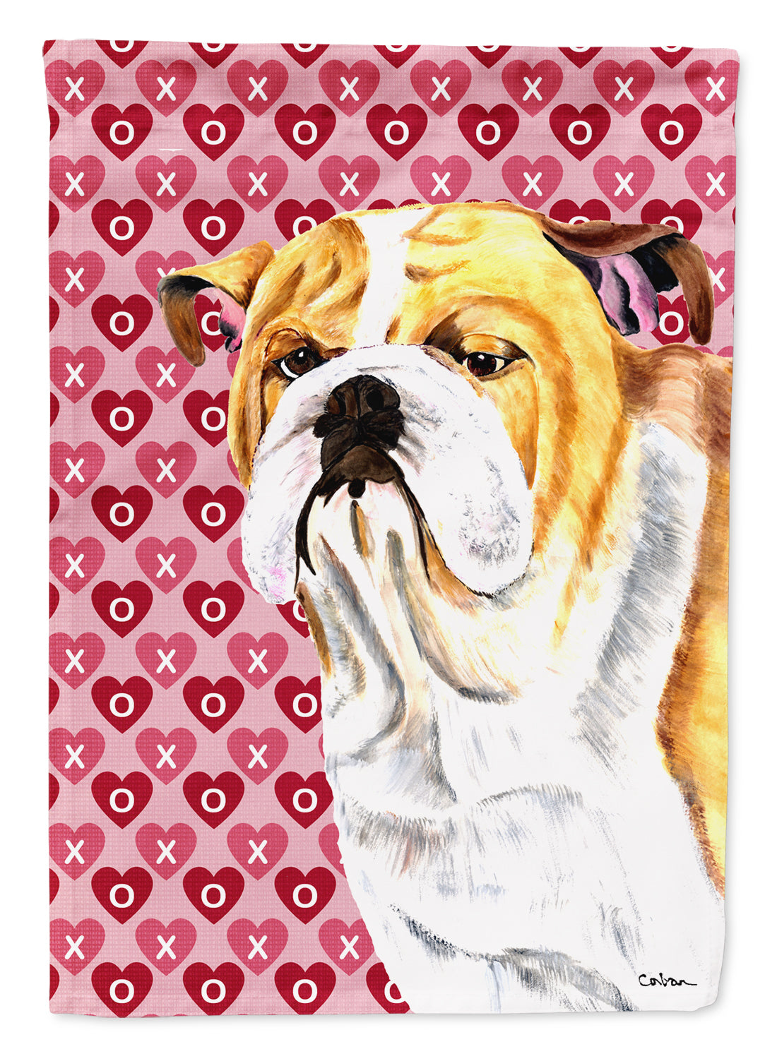 Bulldog English Hearts Love Valentine's Day Flag Canvas House Size  the-store.com.