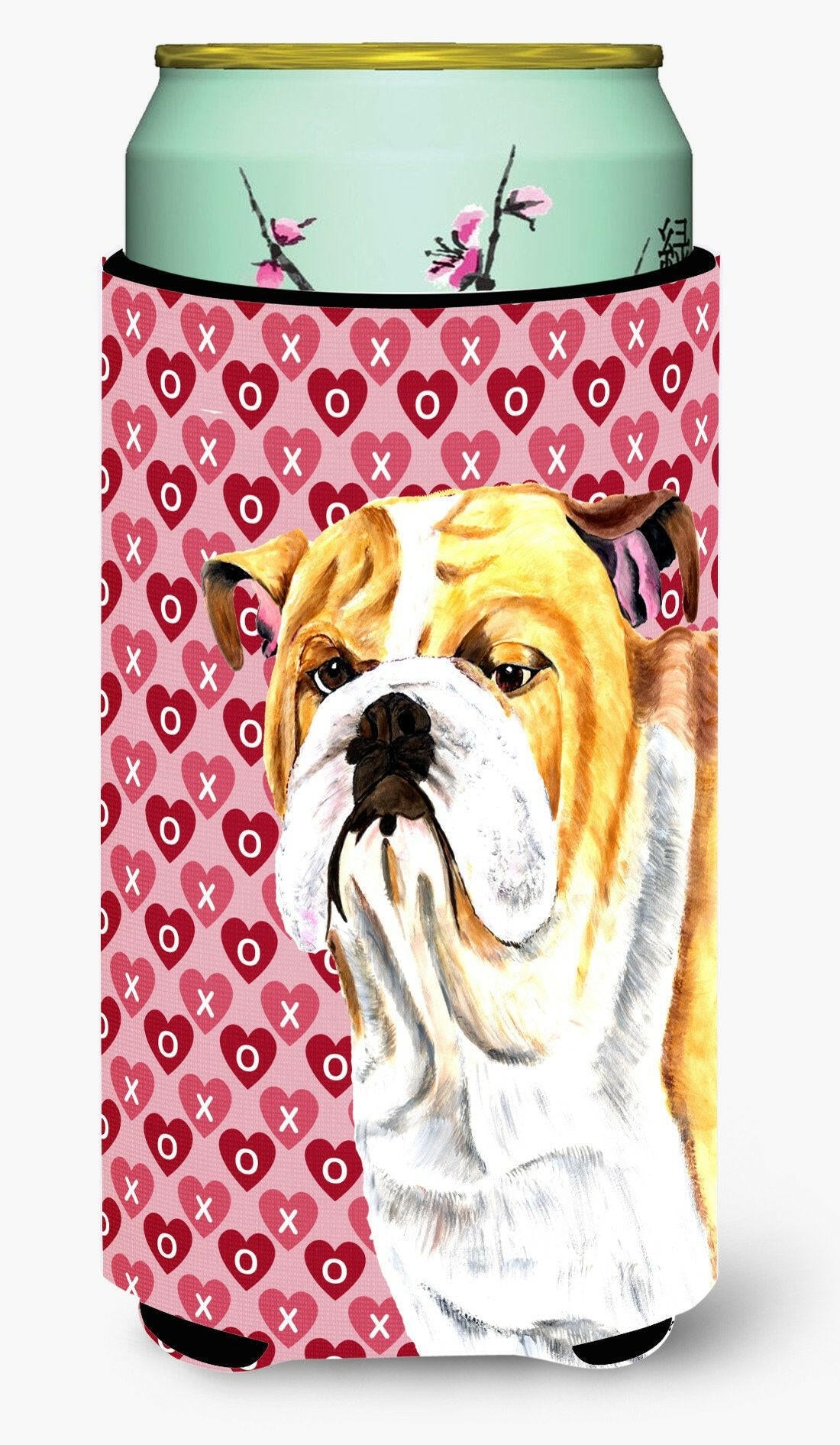 Bulldog English Hearts Love Valentine's Day Portrait  Tall Boy Beverage Insulator Beverage Insulator Hugger by Caroline's Treasures