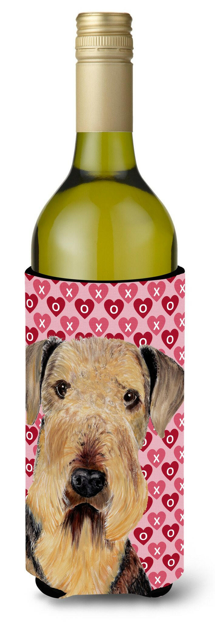 Airedale Hearts Love and Valentine's Day Portrait Wine Bottle Beverage Insulator Beverage Insulator Hugger by Caroline's Treasures