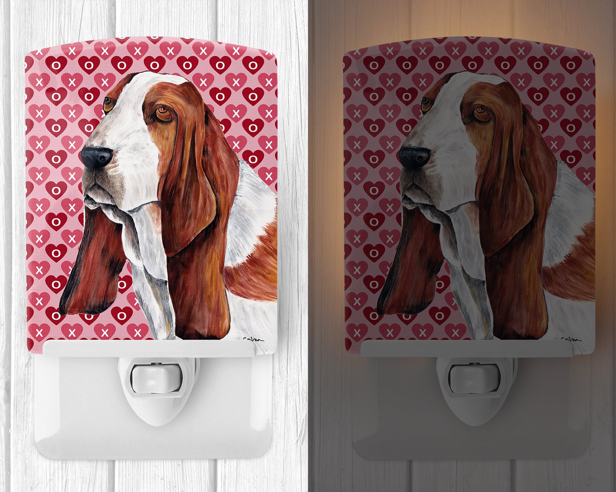 Basset Hound Hearts Love and Valentine's Day Portrait Ceramic Night Light SC9267CNL - the-store.com