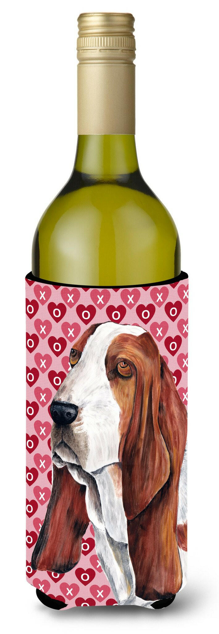 Basset Hound Hearts Valentine&#39;s Day Portrait Wine Bottle Beverage Insulator Beverage Insulator Hugger by Caroline&#39;s Treasures