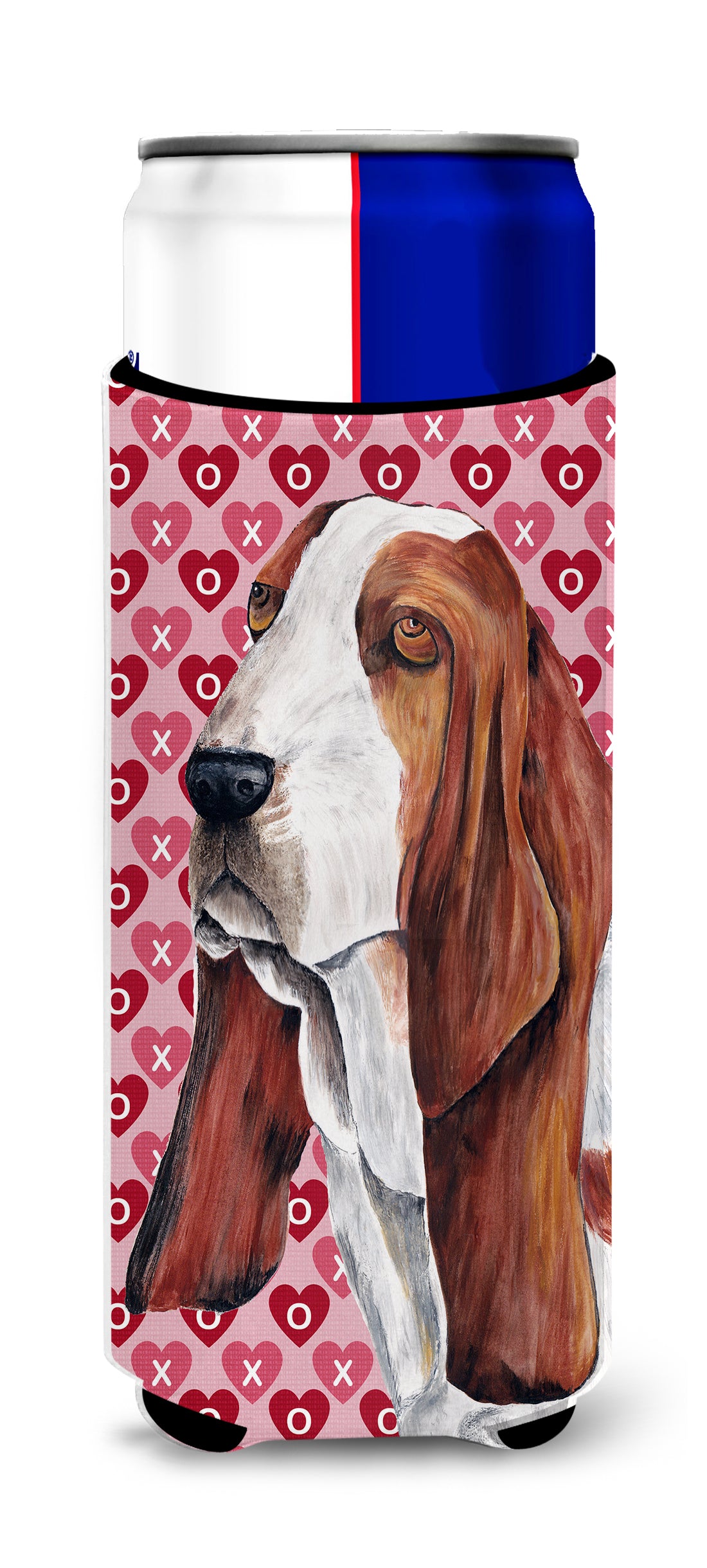 Basset Hound Hearts Love and Valentine&#39;s Day Portrait Ultra Beverage Insulators for slim cans SC9267MUK.