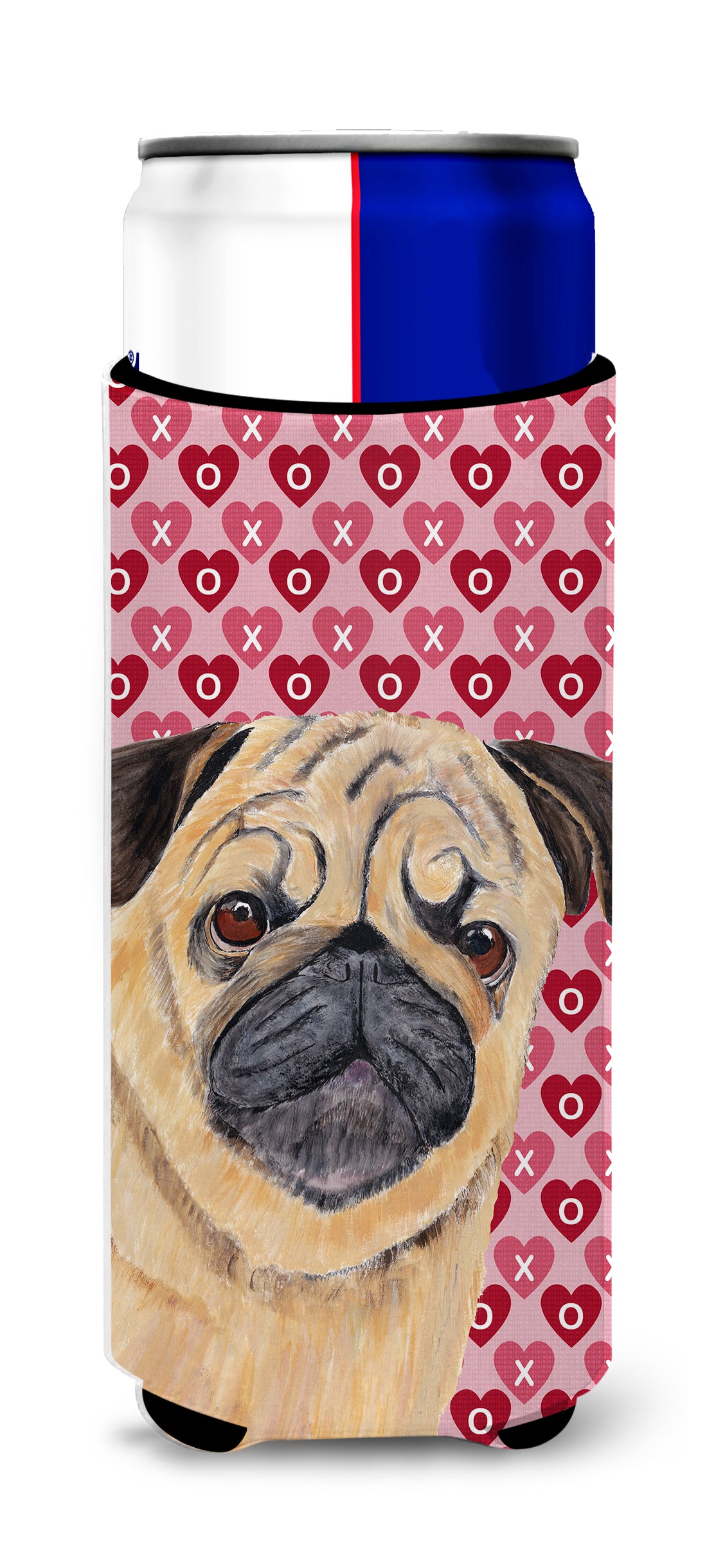 Pug Hearts Love and Valentine&#39;s Day Portrait Ultra Beverage Insulators for slim cans SC9268MUK.