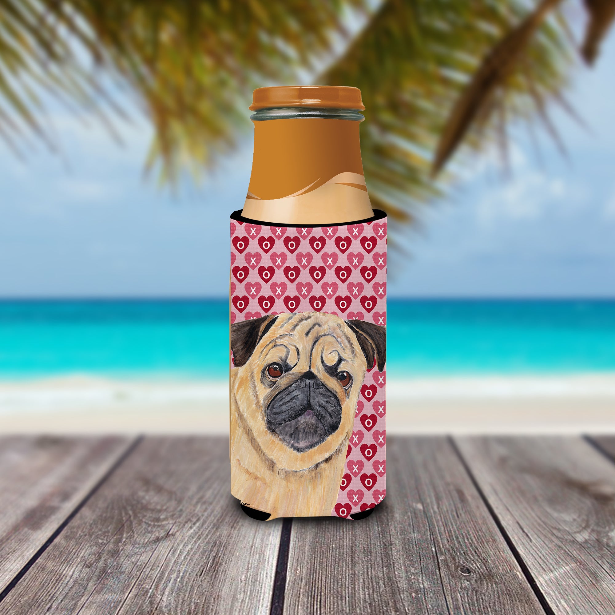 Pug Hearts Love and Valentine's Day Portrait Ultra Beverage Insulators for slim cans SC9268MUK.